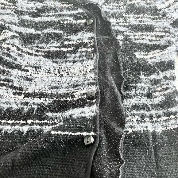 Stizzoli Black White Eyelash Knit Striped Metallic Cardigan Sweater Jacket - Picture 7 of 11